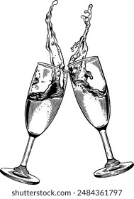 Hand drawn Champagne Toast Sketch Illustration