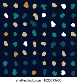 Hand drawn chaotic dots, spots and blobs vector seamless pattern. 