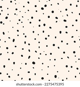 Hand drawn chaotic dots, spots and blobs vector seamless pattern. Simple monochrome abstract background, black and white. Endless texture for banner, print, decoration, cover, fabric, wrap, package