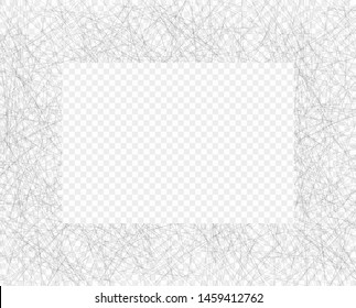Hand drawn chaotic line shading pencil frame. Oblique grey thin scribble, Doodle, daub. Vector design element with the ability to overlay. Isolated transparent background.