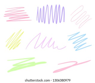 Hand drawn chaotic shapes and underlines on white. Abstract backgrounds with array of lines. Stroke chaotic patterns. Colorful illustration. Sketchy elements for posters and flyers