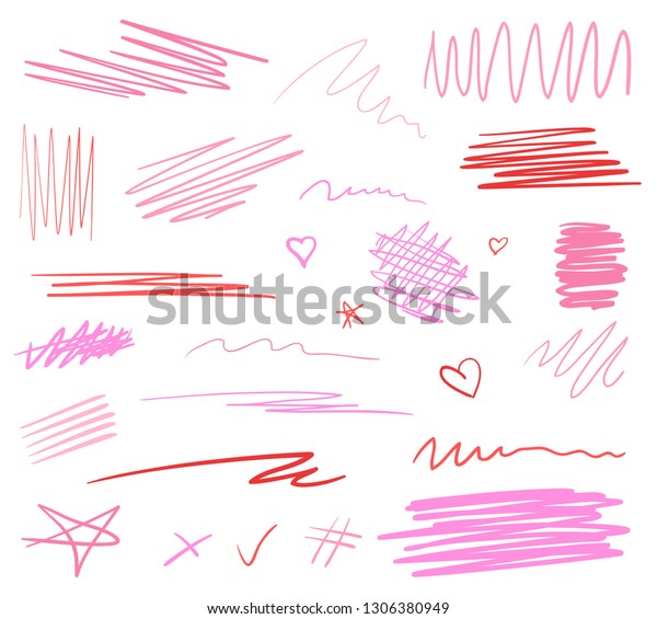 Hand drawn chaotic shapes and underlines on white.
Abstract backgrounds with array of lines. Stroke chaotic patterns.
Colorful illustration. Sketchy elements for posters and
flyers
