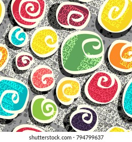 Hand drawn chaotically polka dot pattern with circles and grunge background.
