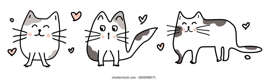 hand drawn character cute cats vector, illustration carrtoon cats doodles