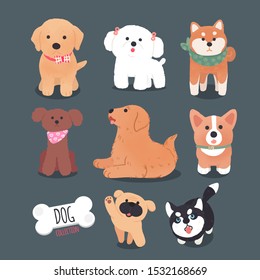 Hand drawn character design dog collection