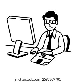 A hand drawn character icon of a data analyst 
