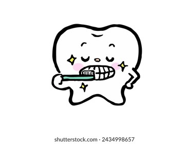 Hand drawn character illustration of teeth brushing