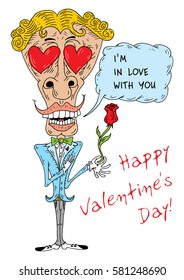 Hand drawn character. Man in love. Funny illustration. Saint Valentine Day