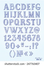 hand drawn character set on checked paper