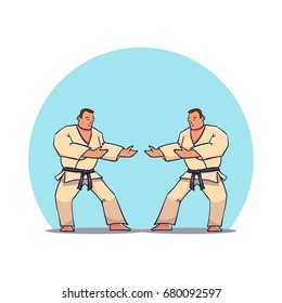 Hand Drawn Character Two Mans in Kimono. Vector illustration