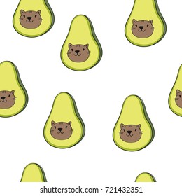 Hand drawn characters cat avocado. Cartoon sticker