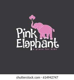 Hand drawn Charging Pink Elephant logo or icon design. EPS 10 vector.