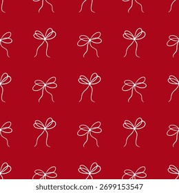 Hand drawn charming bows pattern. Cute ribbon bow drawing. Coquette style illustration. Whimsical vector background. Print for holiday decor, wrapping paper, gift