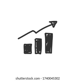 Hand drawn chart icon. Finance business diagram doodle concept for profit increase with growth up arrow graph. return on investment ROI vector illustration