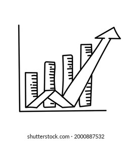 Icono de gráfico dibujado a mano. Concepto de doodle de diagrama de negocio de finanzas para el aumento de beneficios con gráfico de flecha de crecimiento