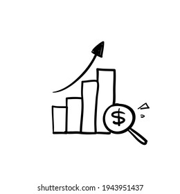 hand drawn chart magnifying glass money symbol for economic Analysis illustration doodle icon
