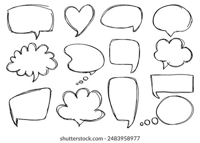 Hand drawn chat bubble. Frames for selecting text. Speech frames in cartoon style