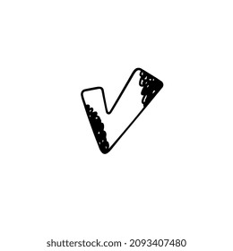 Símbolo o icono de la marca de aprobación de la marca dibujada a mano, ilustración vectorial de estilo de esbozo aislada en fondo blanco. Correcto símbolo en forma de marca de graduación.