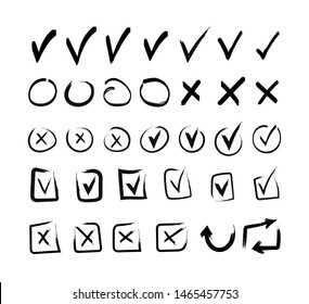 Premium Vector  Check and cross mark set hand drawn doodle sketch style  vote yes no drawn concept check box cross mark with box circle element  vector illustration