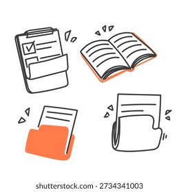 hand drawn check clipboard document folder book illustration doodle collection