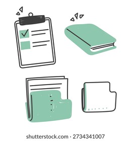 hand drawn check clipboard document folder book illustration doodle collection