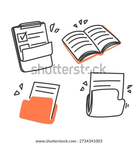 hand drawn check clipboard document folder book illustration doodle collection