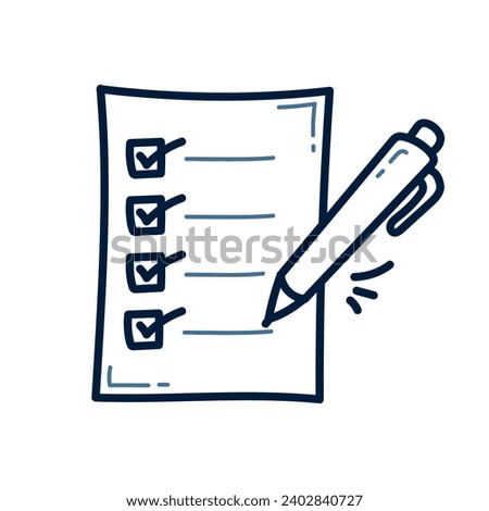Hand drawn check list with pen doodle line illustration. check list with pen doodle icon vector.