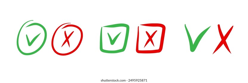 Dibujado a mano Botones de marca de verificación. Ilustración vectorial.
