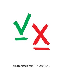 hand drawn check mark and cancel sign. scribble check and cancel signs