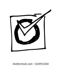 Hand Drawn check mark doodle. Sketch style icon. Decoration element. Isolated on white background. Flat design. Vector illustration.
