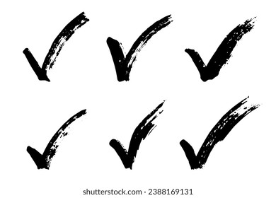 Handgezeichnetes Prüfmarkensatz. Marker right sign Clip Art. Ankreuzfeld Ink scriptbox