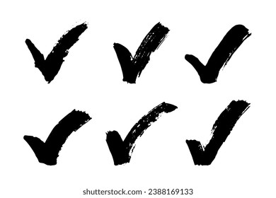 Hand drawn check mark doodle set. Marker right sign clipart. Ink scribble checkbox