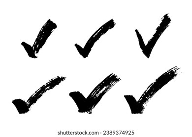 Juego de doodles con marca de verificación dibujada a mano. Marcador a la derecha del clipart. casilla de verificación Grabar