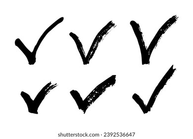 Handgezeichnetes Prüfmarkensatz. Marker right sign Clip Art. Ankreuzfeld Ink scriptbox