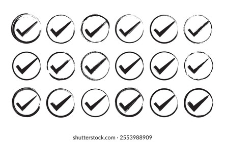 Hand drawn check mark doodle set. Marker right sign clipart. Ink scribble checkbox