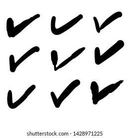 hand drawn check mark icon set in cartoon doodle style