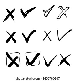 hand drawn check mark icon set in cartoon doodle style