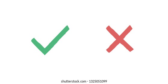 Hand drawn check mark icons, ok tick and x cross