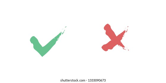 Hand drawn check mark icons, ok tick and x cross