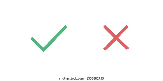 Hand drawn check mark icons, ok tick and x cross