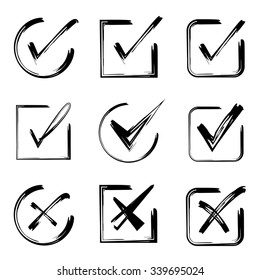 hand drawn check mark icons vector