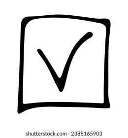 Hand drawn check mark illustration. Marker right sign clipart. Ink scribble checkbox. Single element
