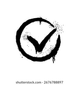 Hand drawn check mark illustration inside circle with graffiti art on white background