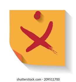 Hand drawn check mark on  reminder. Vector illustration.