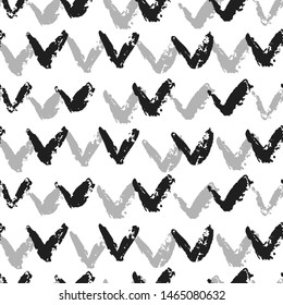 Hand drawn check mark seamless pattern. Abstract shapes grunge texture on white background. Vector illustration