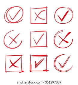 hand drawn check mark, and wrong mark