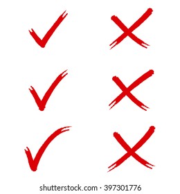 Hand drawn check mark wrong  mark sketch and cross
