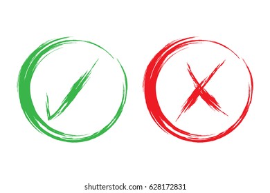 Hand drawn Check Mark And X Isolated On White Background. Vector