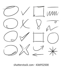 hand drawn check marks, arrows, and circle markers