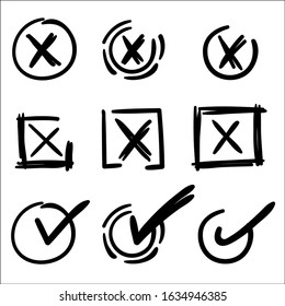 Hand drawn check signs. Vector checklist marks icon set.